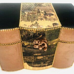 Handcrafted Oriental Jewelry Box Black Lacquer Gold Accents NWT